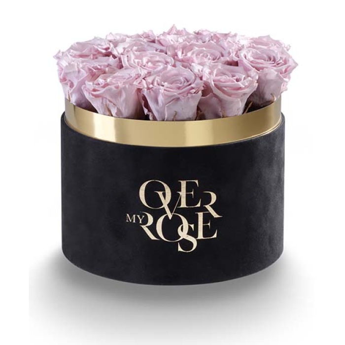 Composizione di rose stabilizzate CILINDRO-NERO-VELLUTO-ROSA