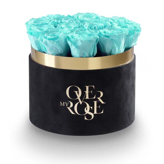 Composizione di rose stabilizzate CILINDRO-NERO-VELLUTO-TIFFANY